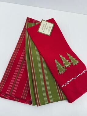 Home Creations Christmas Kitchen Towels Plaid Tree Holiday Decor Set Of 3